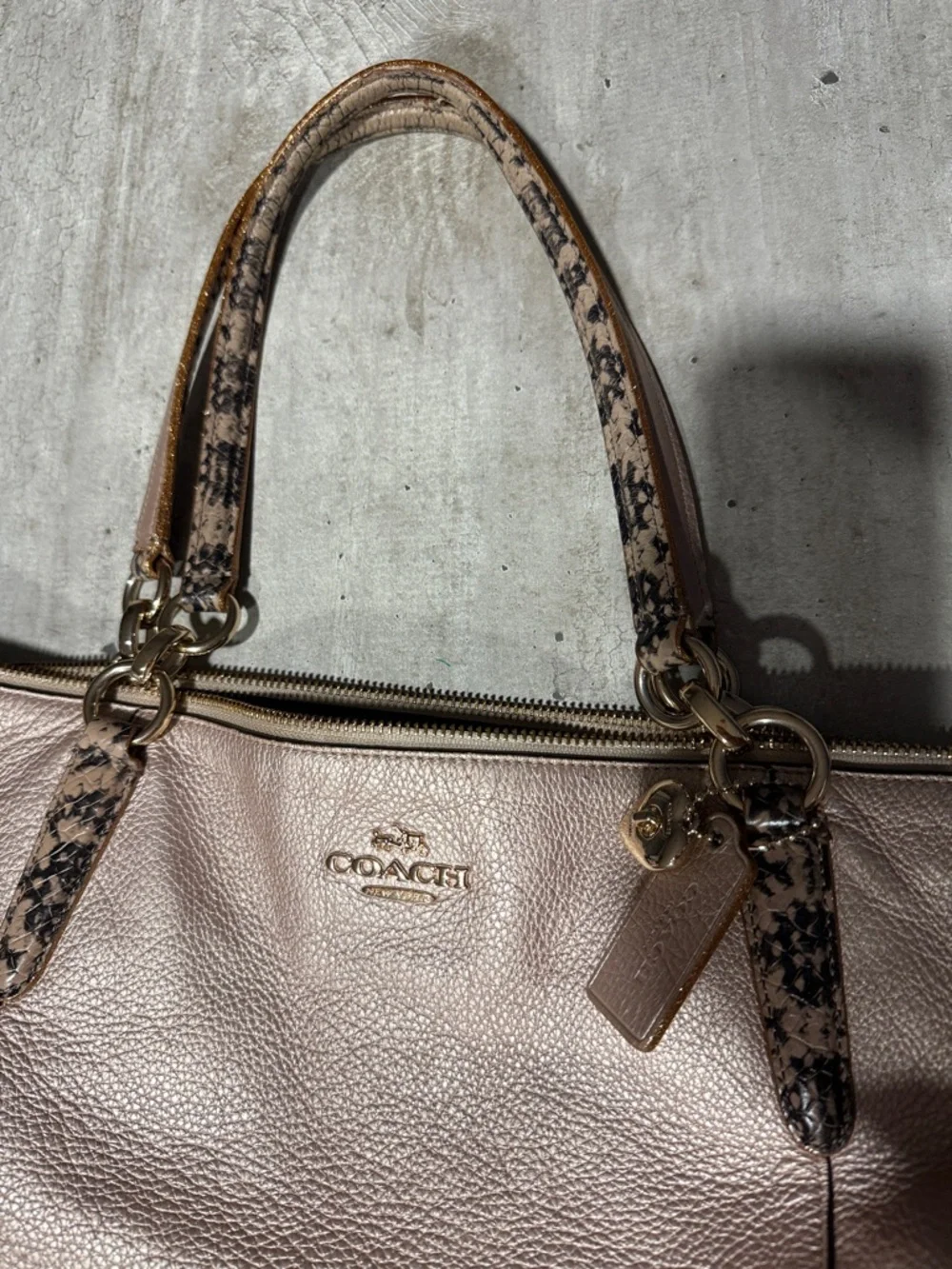 Coach Metallic Rose Leather Shoulder Tote